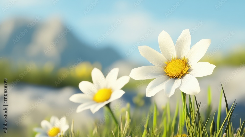 Beauty of Spring Flowers Blooming in a Serene Landscape Under a Clear Blue Sky