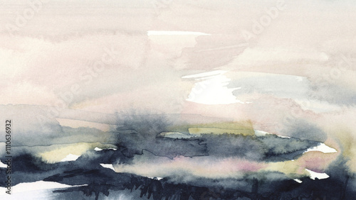 Abstract Landscape with Water Watercolor Background 16:9 Hand Painted for Text and Copy Space