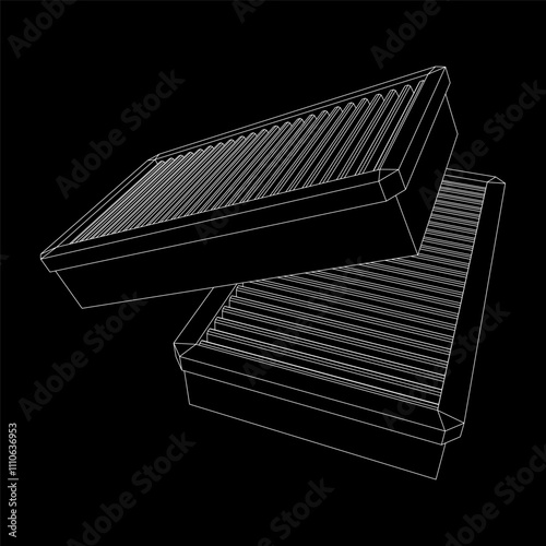 Car engine air filter. Auto spare part. Car care service maintenance. Wireframe low poly mesh vector illustration.