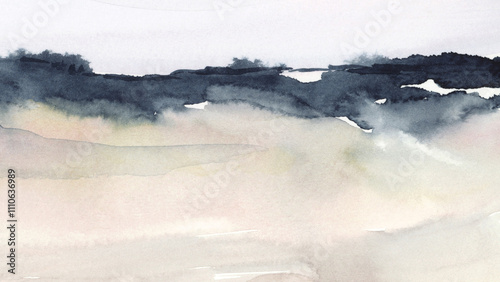 Abstract Landscape Blank Foreground Watercolor Background 16:9 Hand Painted for Text and Copy Space