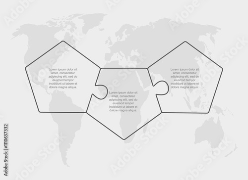 Three steps line infographic, puzzle template