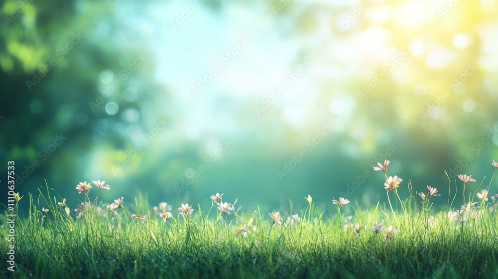 Fototapeta premium Breathtaking meadow blossoms serene nature landscape flora warm sunlight tranquil environment refreshing outdoor concept