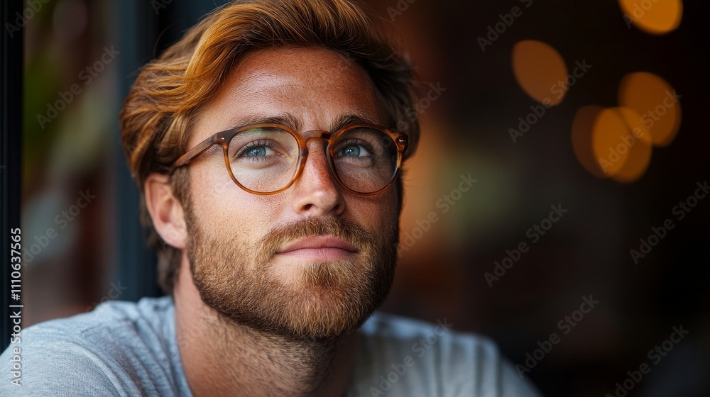 Redhead Man Wearing Glasses Contemplative Expression Redhead Man Wearing Glasses Contemplative Expression