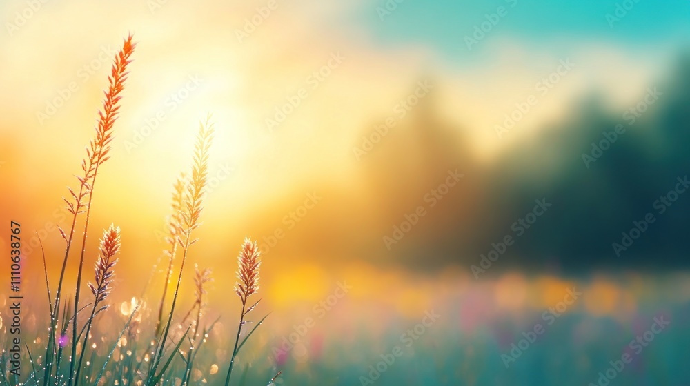 Sunrise glow over wild grasses serene nature landscape morning dew tranquil environment peaceful viewpoint natural beauty Sunrise glow over wild grasses serene nature landscape morning dew tranquil environment peaceful viewpoint natural beauty