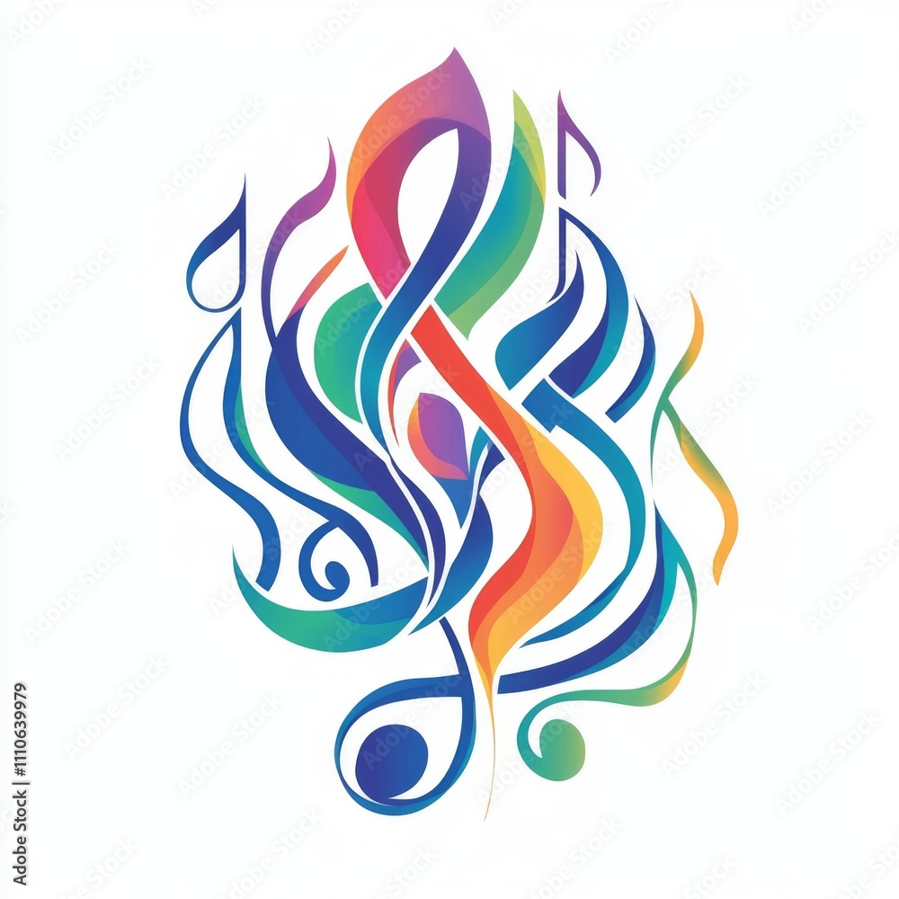 Fototapeta premium Abstract Music Logo Colorful Flowing Notes Emotions Design