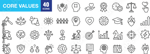 "Minimalist Line Icons Representing Core Values for Organizations and Individuals"