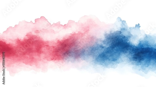 Abstract watercolor wave blend of red and blue hues with soft texture on white background.