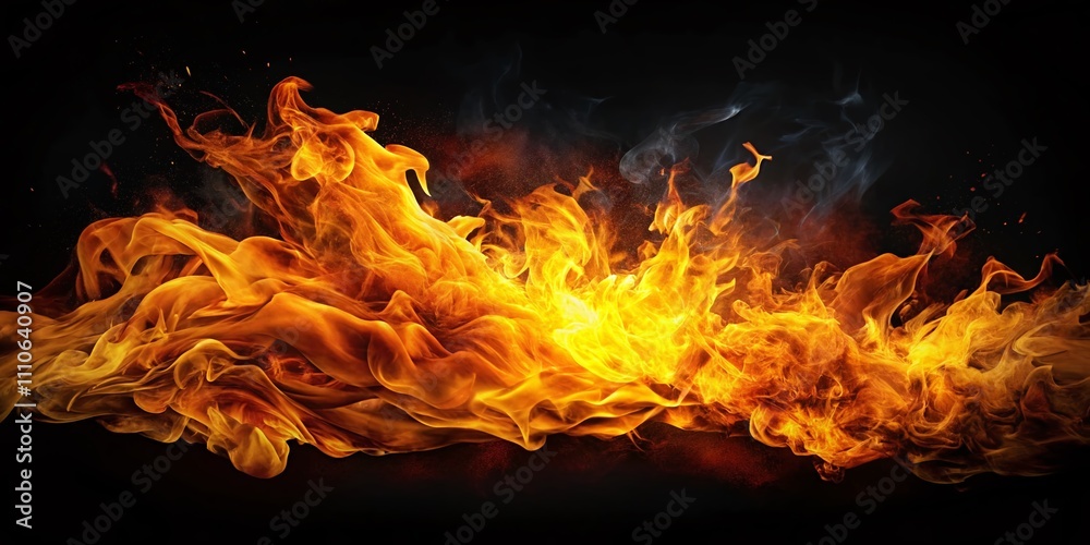 Obraz premium Captivating Fire Blasts on a Black Background: Close-Up Shot Perfect for Visual Impact and Creative Projects with Ample Copy Space for Text Overlay