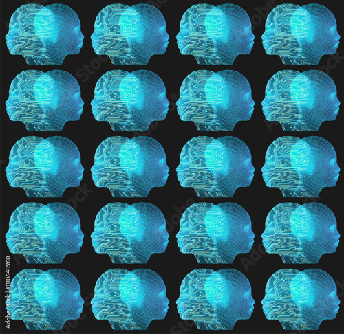 AI Technology in Head vector concept blue modern seamless pattern