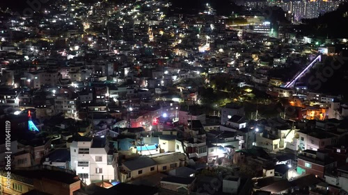 the night view of the village in the mountain area of Busan