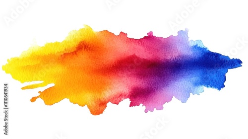 Colorful watercolor splash on white background, vibrant hues blend beautifully for artistic designs.
