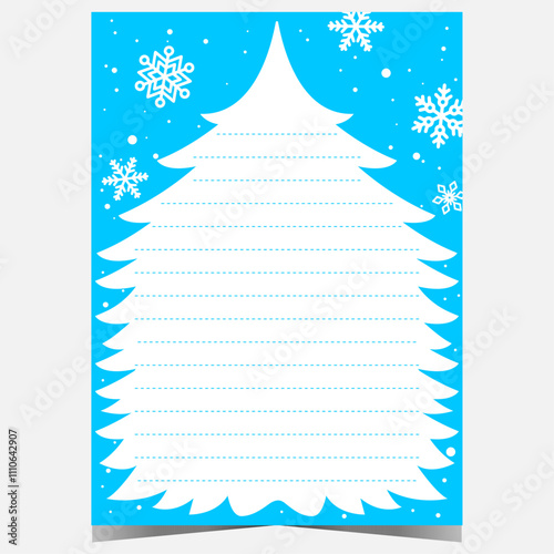 Christmas letter to Santa or wish list template with empty Ines on a Christmas tree background with snowflakes. Vector blank document to fill out by children during winter holidays.