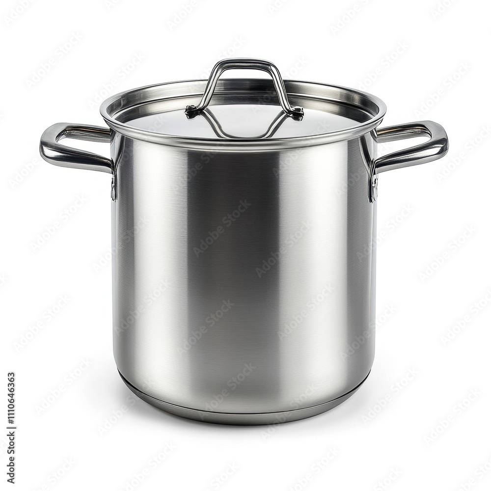 Stainless steel cooking pot with lid, perfect for boiling and steaming meals, isolated on white background. Stainless steel cooking pot with lid, perfect for boiling and steaming meals, isolated on white background.