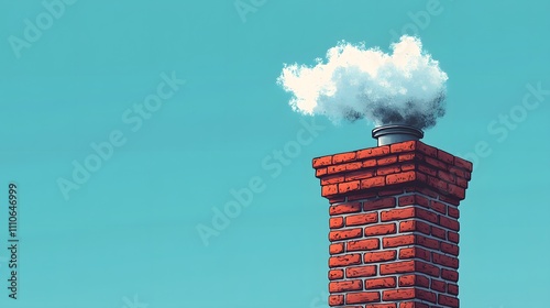 Traditional red brick chimney with wispy smoke, featuring detailed masonry pattern and stacked brick texture, illustrated in simple 2D vector style with vintage aesthetic. photo