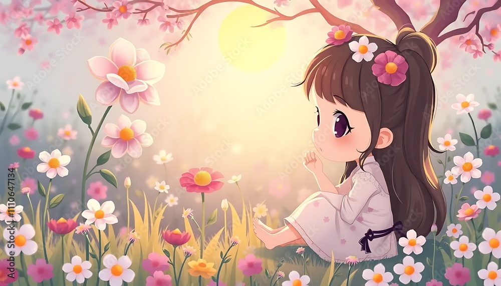 girl with flowers in the garden girl with flowers in the garden