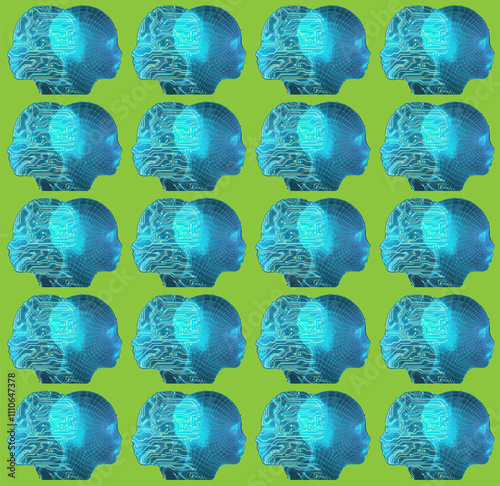 AI Technology in Head vector concept blue modern seamless pattern
