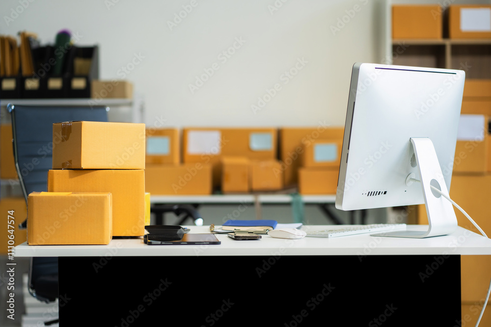 Workspace area with laptop tablet smartphone and paperwork on the table in the office concept. Workspace area with laptop tablet smartphone and paperwork on the table in the office concept.