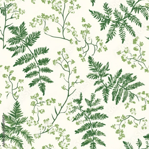 Elegant Green Fern and Flower Pattern Design seamless, pattern, background, texture