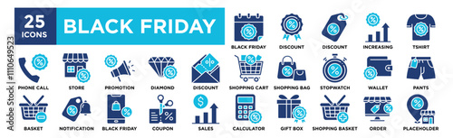 Black Friday icon collection set. Containing design black, friday, illustration, offer, discount	
