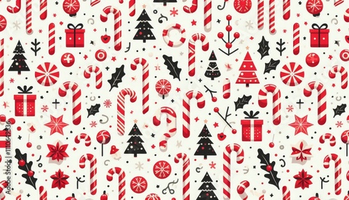 A Festive Christmas Pattern featuring delightful Candy Canes and various Holiday Decor