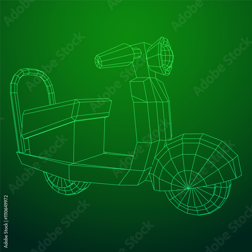 Delivery scooter for lifestyle design courier. Business express delivery concept. Wireframe low poly mesh vector illustration