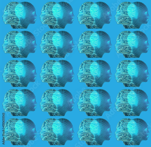 AI Technology in Head vector concept blue modern seamless pattern