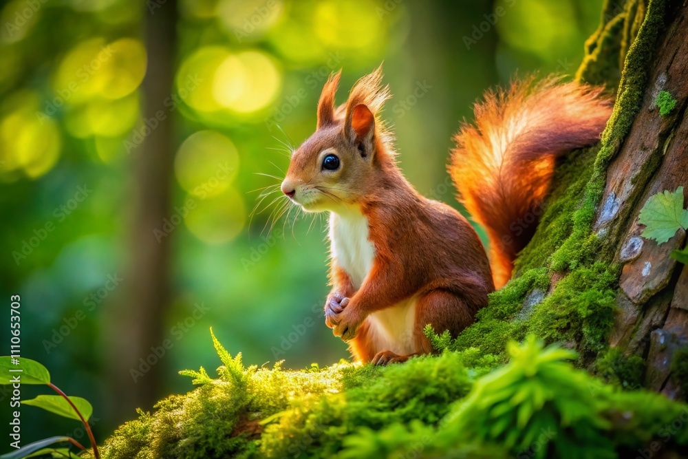 Captivating Red Squirrel in a Tree: A Glimpse of Nature's Charm and Serenity as a Red Squirrel Sits Motionless on the Side of a Tree Trunk in a Lush Forest Setting Captivating Red Squirrel in a Tree: A Glimpse of Nature's Charm and Serenity as a Red Squirrel Sits Motionless on the Side of a Tree Trunk in a Lush Forest Setting