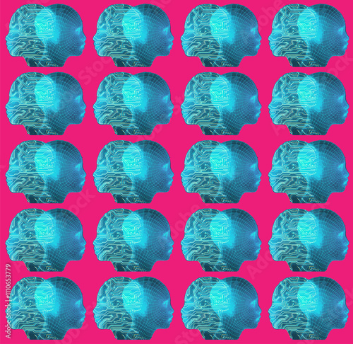 AI Technology in Head vector concept blue modern seamless pattern