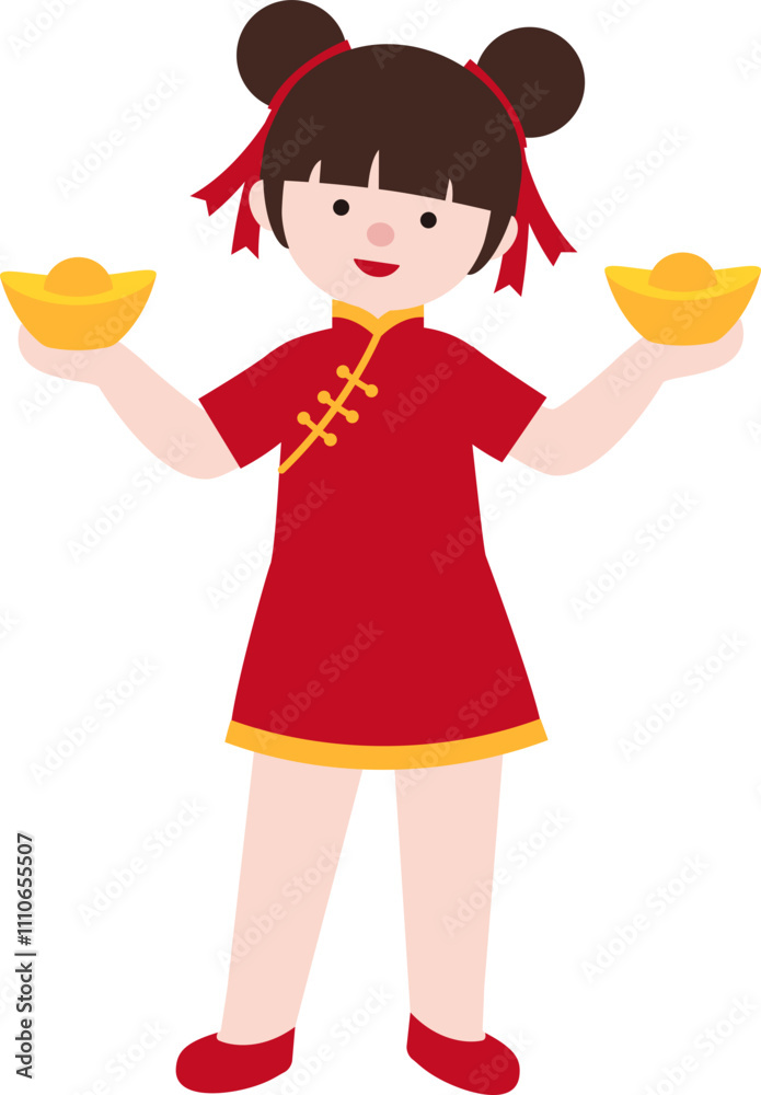 Cute Chinese new year little girl holding gold ingot stock vector illustration.
Happy Chinese lunar new year.
Transparent background. Cute Chinese new year little girl holding gold ingot stock vector illustration.
Happy Chinese lunar new year.
Transparent background.