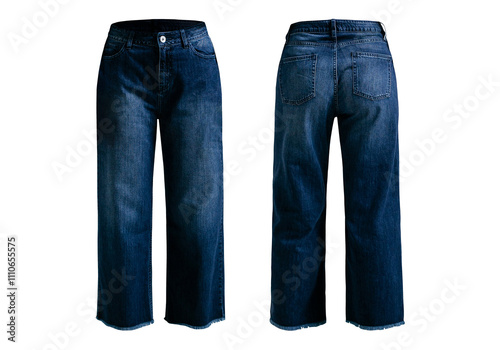 women's wide leg dark blue jeans in ghost concept model isolated on transparent background photo