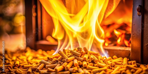 Captivating Tilt-Shift Photography of Flames Dancing in a Pellet Stove, Showcasing the Warmth and Comfort of Home Heating Solutions for Cozy Living Spaces photo