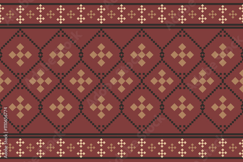 Geometric and cross stitch traditional ethnic pattern.floral pixel art embroidery. Elegance background abstract Aztec seamless pattern for fabric,cloth,dress,carpet,curtain,sarong,batik,wallpaper.