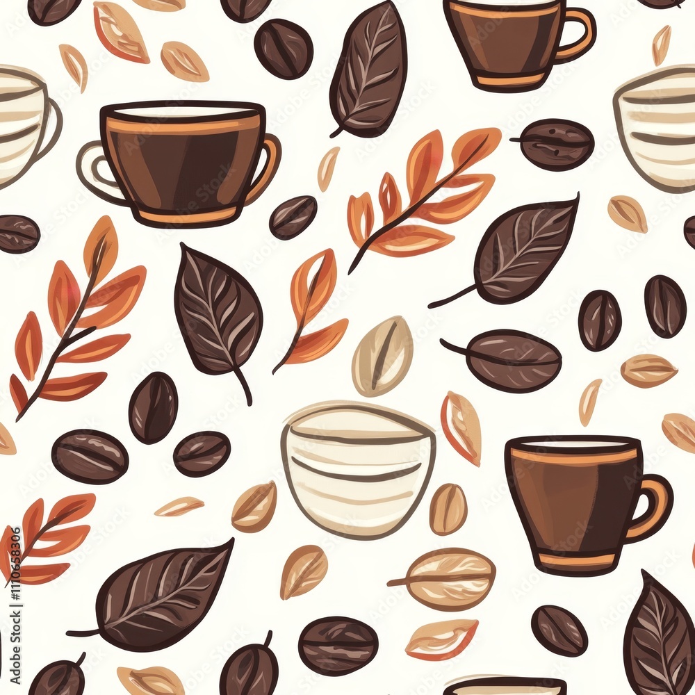 Obraz premium Autumn Coffee Pattern seamless, pattern, background, texture