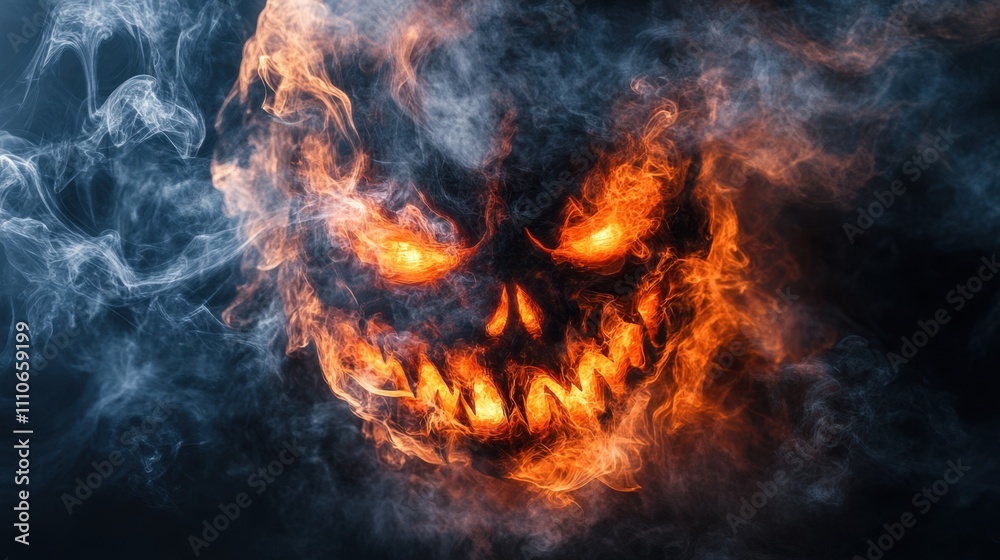 Ghostly smoke forming a sinister monster face with fiery eyes, blending fantasy and darkness. Ghostly smoke forming a sinister monster face with fiery eyes, blending fantasy and darkness.