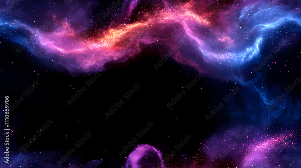 Fototapeta premium There is a gradient of blue and purple in the background, swirling white powder that has a blue glow.