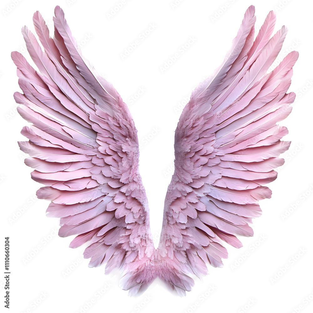 Fototapeta premium Ethereal pink angel wings gracefully spread on a transparent background, creating a delicate and beautiful image