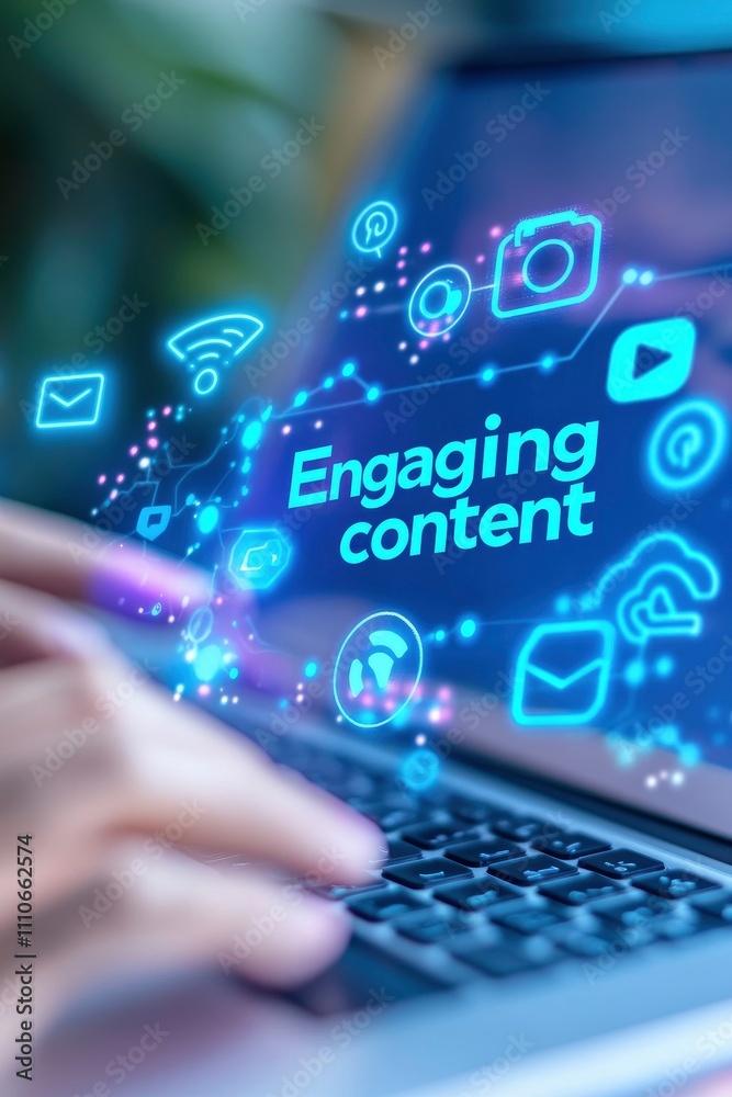 Engaging content is displayed on a laptop screen Engaging content is displayed on a laptop screen