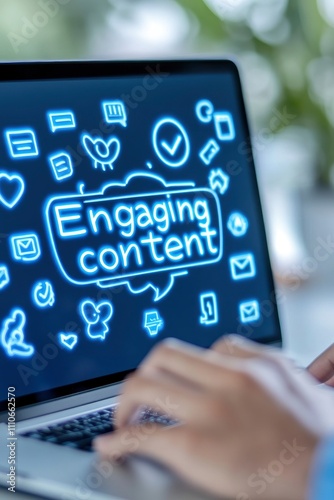 Engaging content is displayed on a laptop screen