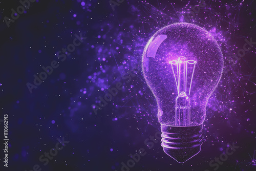 A light bulb with purple dots floating on a dark background. There are many small dots on the image.