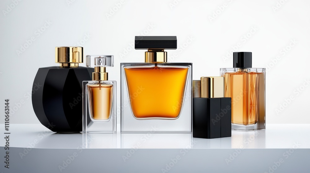 Elegant Display of Various Perfume Bottles Featuring Unique Shapes and Stunning