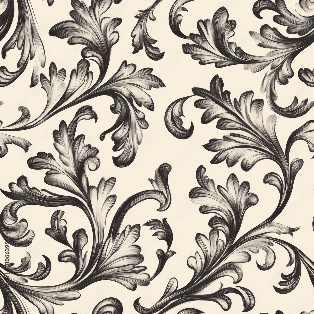 Fototapeta premium Elegant Black and White Floral Pattern seamless, pattern, background, texture