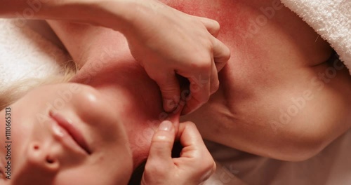 Wallpaper Mural Video close-up of serene female receiving soothing anti-aging neck massage by professional masseuse at luxury spa Torontodigital.ca