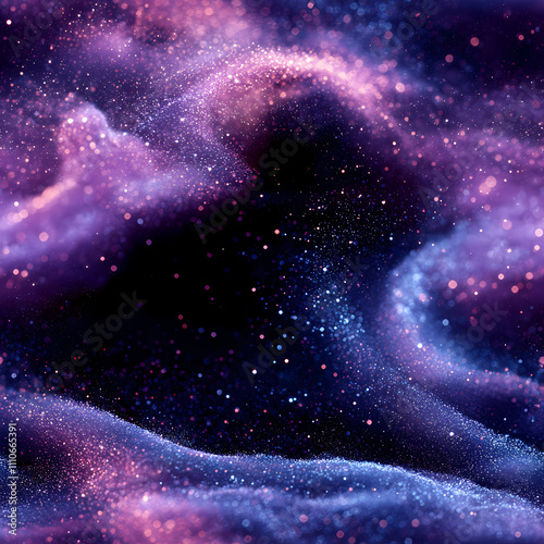 There is a gradient of blue and purple in the background, swirling white powder that has a blue glow.