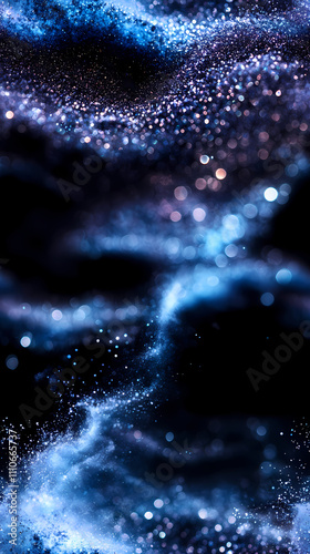 There is a gradient of blue and purple in the background, swirling white powder that has a blue glow.