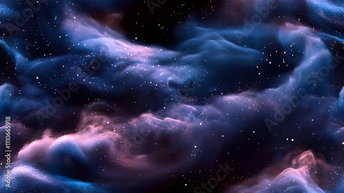 There is a gradient of blue and purple in the background, swirling white powder that has a blue glow.