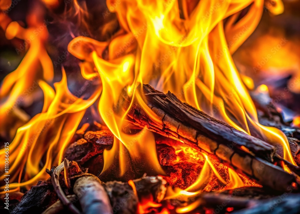 Close-Up of Fire Flame with Intense Glow and Flickering Motion, Capturing the Beauty of Nature’s Element in a Candid Photography Style