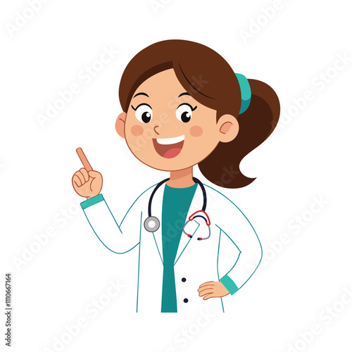 Cartoon Female Doctor Vector Illustration - Cheerful Healthcare Professional with Stethoscope for Medical Designs