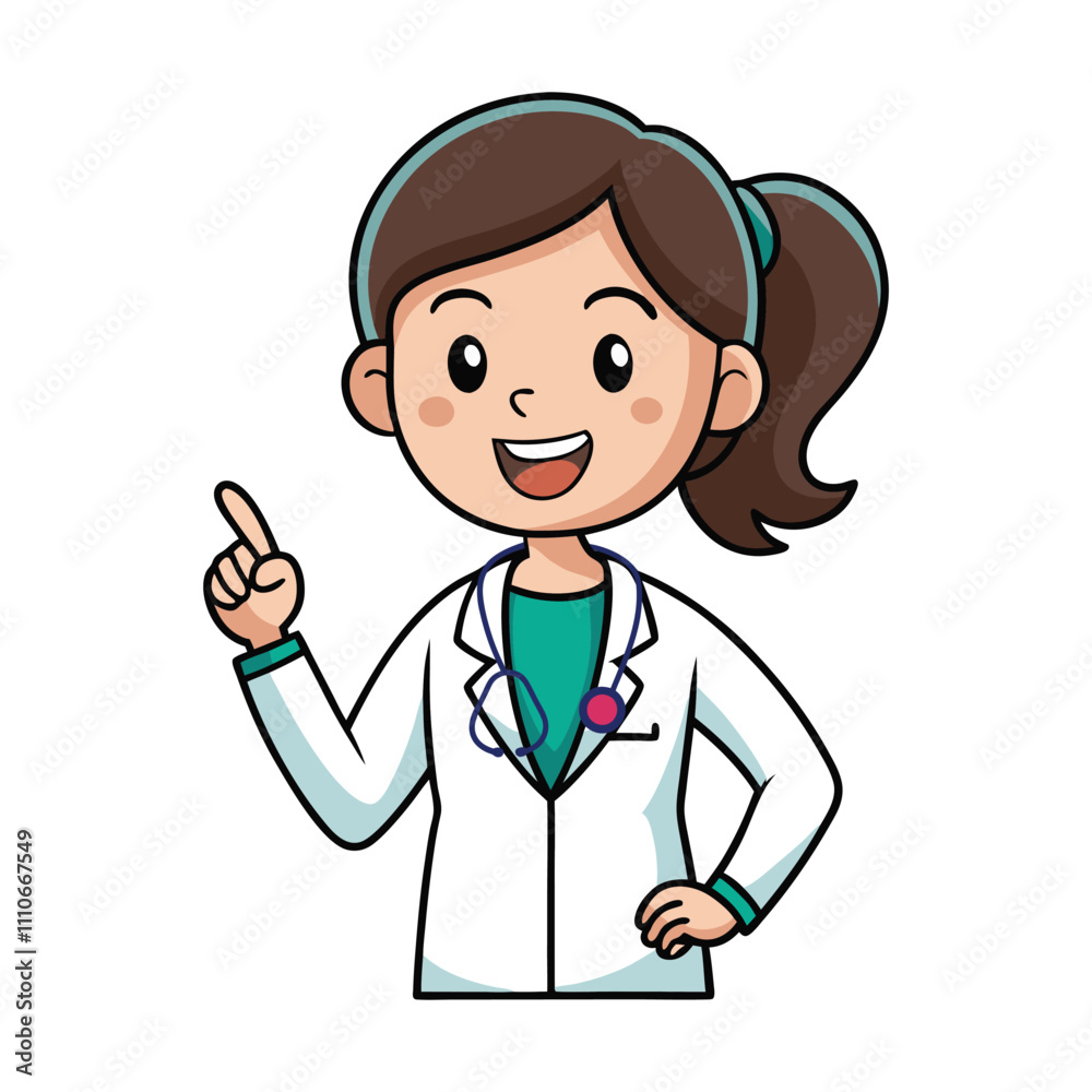 Cartoon Female Doctor Vector Illustration - Cheerful Healthcare Professional with Stethoscope for Medical Designs Cartoon Female Doctor Vector Illustration - Cheerful Healthcare Professional with Stethoscope for Medical Designs