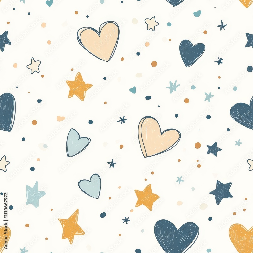Charming Hearts and Stars Pattern Design seamless, pattern, background, texture