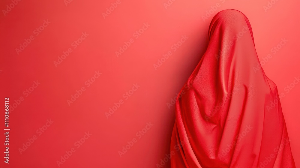 Mysterious Figure Covered in Red Fabric Against a Solid Red Background Mysterious Figure Covered in Red Fabric Against a Solid Red Background